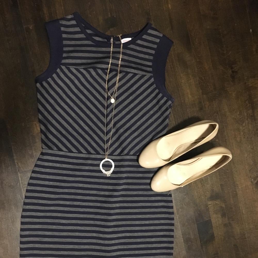 Work Perfect Merona Blue Stretchy Striped Dress